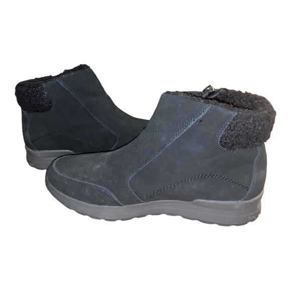 Lands End Women's Insulated Snow Boots Black Suede and Faux Fur Sz 8.5 side zip - Picture 5 of 12